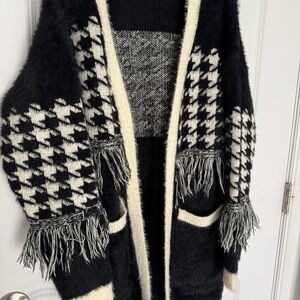 ESQUALO Fuzzy Houndstooth Print Cardigan size M